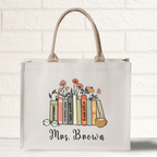 Books With Flower Teacher Name Bag Personalized Teacher Gifts