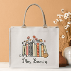 Books With Flower Teacher Name Bag Personalized Teacher Gifts