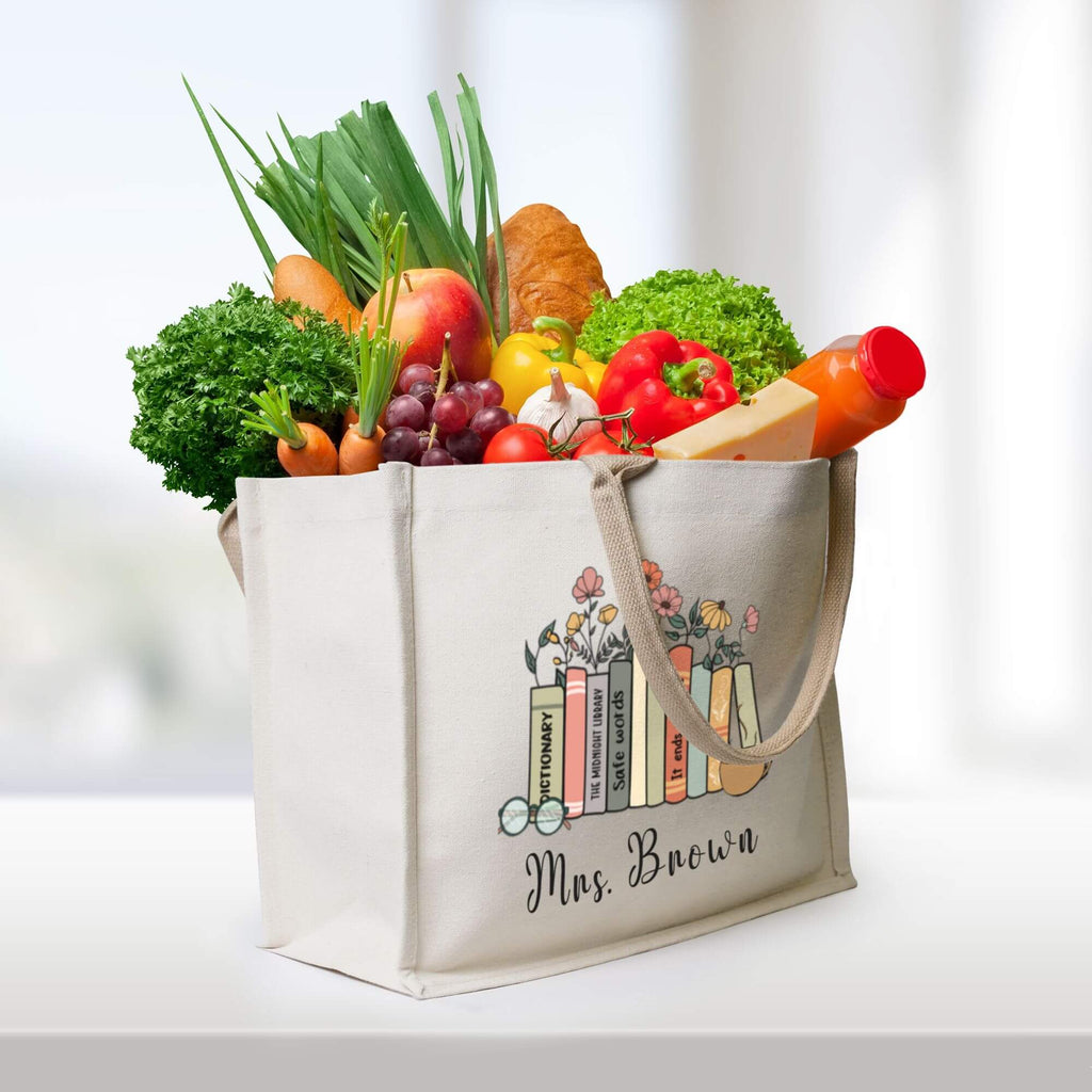 Books With Flower Teacher Name Bag Personalized Teacher Gifts