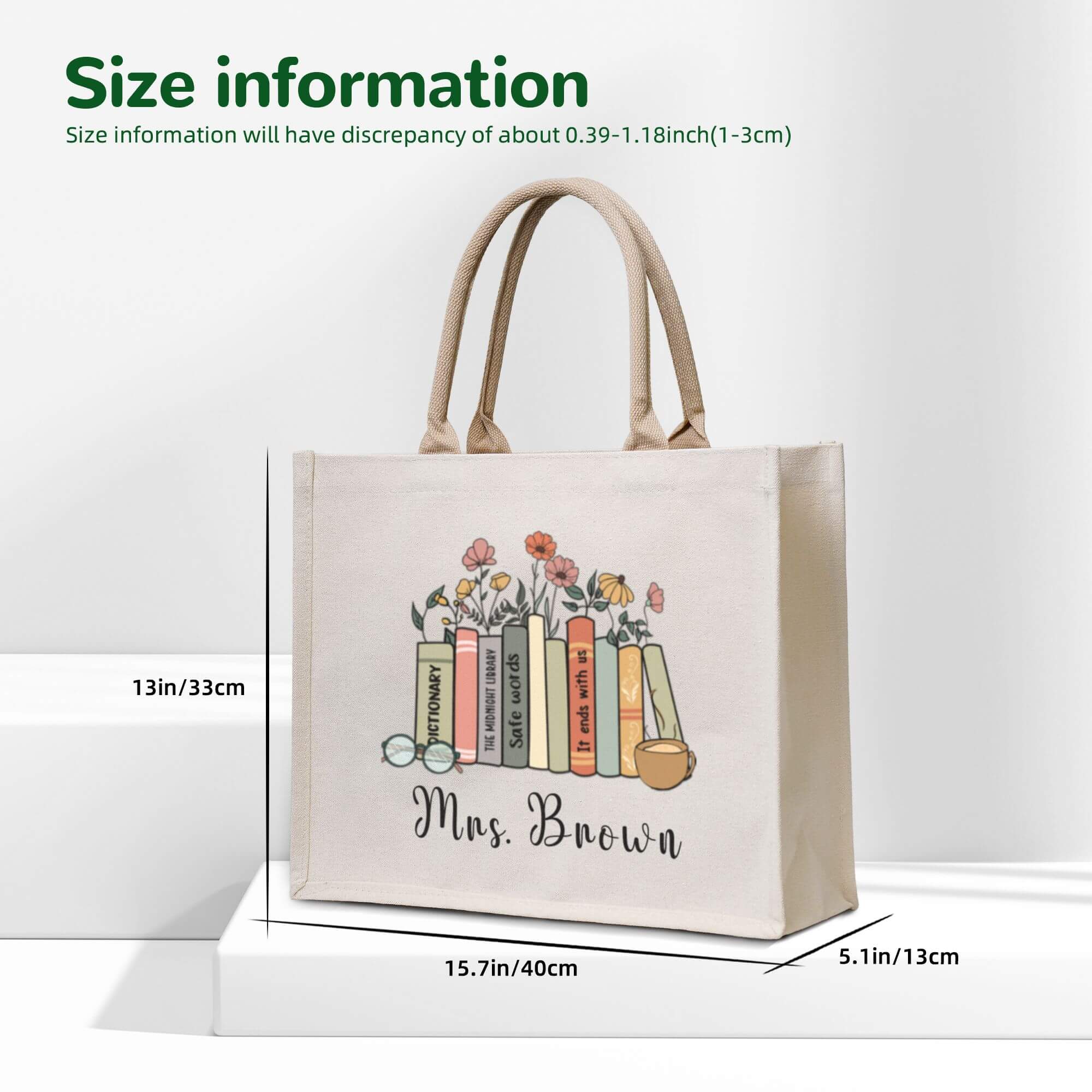 Books With Flower Teacher Name Bag Personalized Teacher Gifts