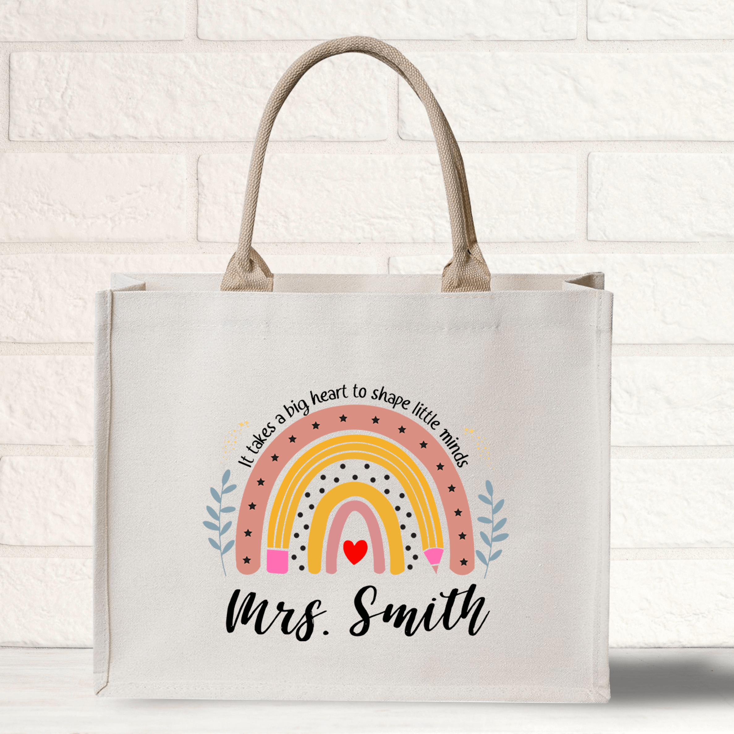 Rainbow Pencil Personalized Teacher Tote Bag Teacher Bag Gift