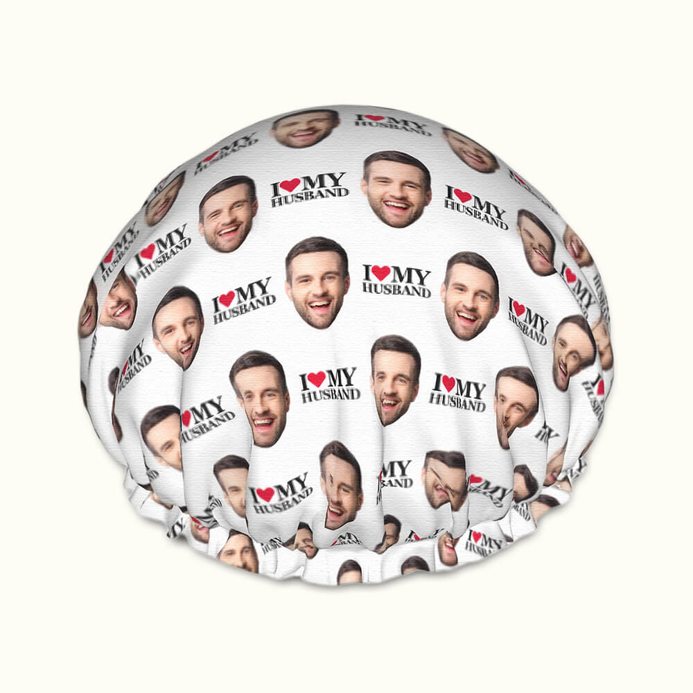 I Love My Husband Shower Cap – Custom Photo Shower Cap Gift for Couples