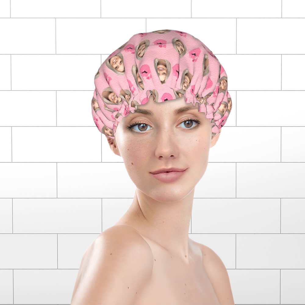Pink Mouth Design - Customized Shower Cap for Couple Valentine's Day Gift