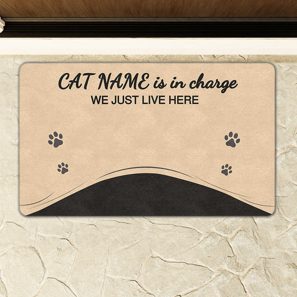 Cat Name Is In Charge - Custom Cat Doormat  Funny Doormat for Pet Lovers