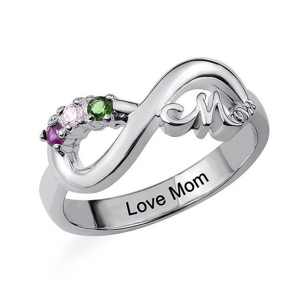 Personalised Infinity Birthstone Ring in Sterling Silver