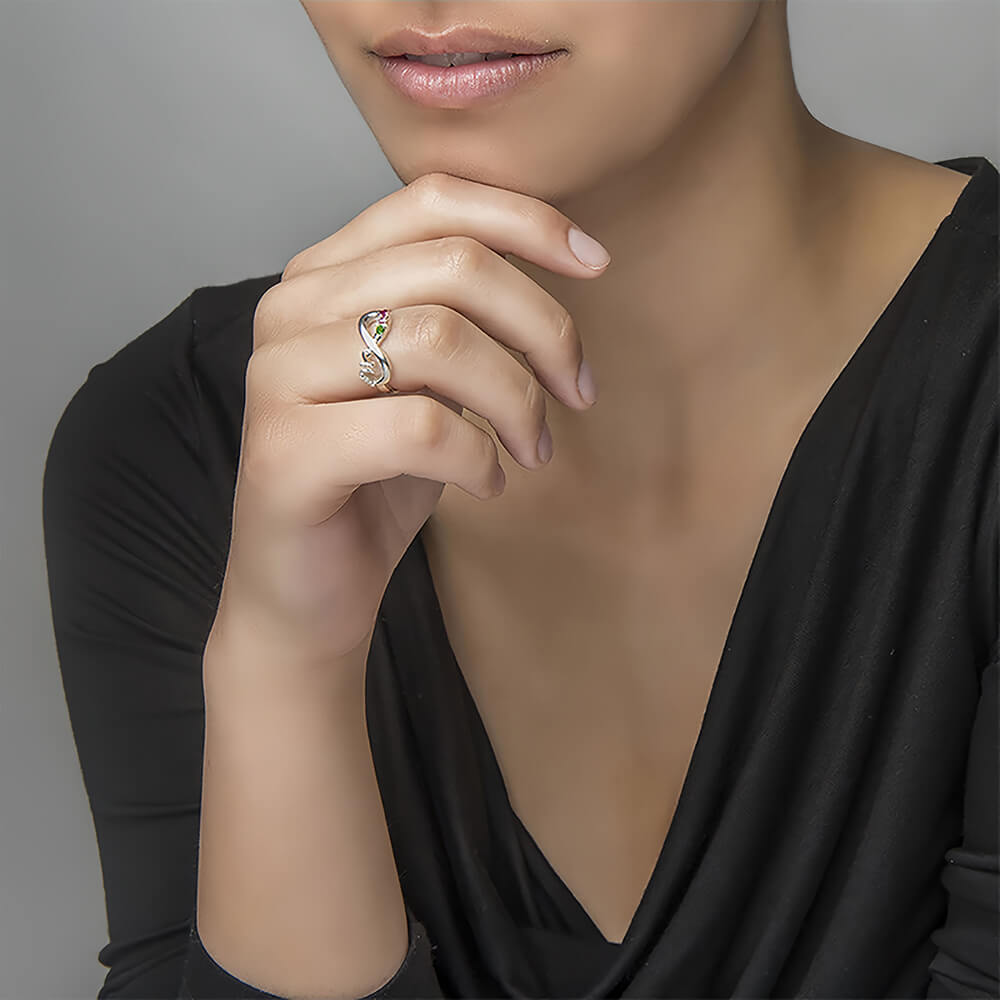 Personalised Infinity Birthstone Ring in Sterling Silver