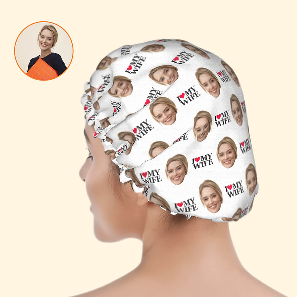 I Love My Wife Custom Shower Cap – Personalized Photo Shower Cap for Valentine's Day