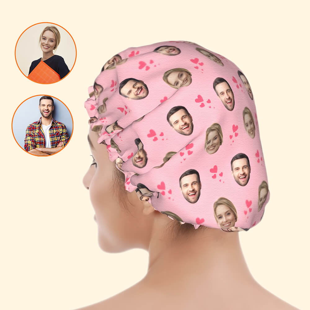 Pink Hearts Personalized Shower Cap – Custom Customizable Shower Cap for Couple Valentine's Day Gift
