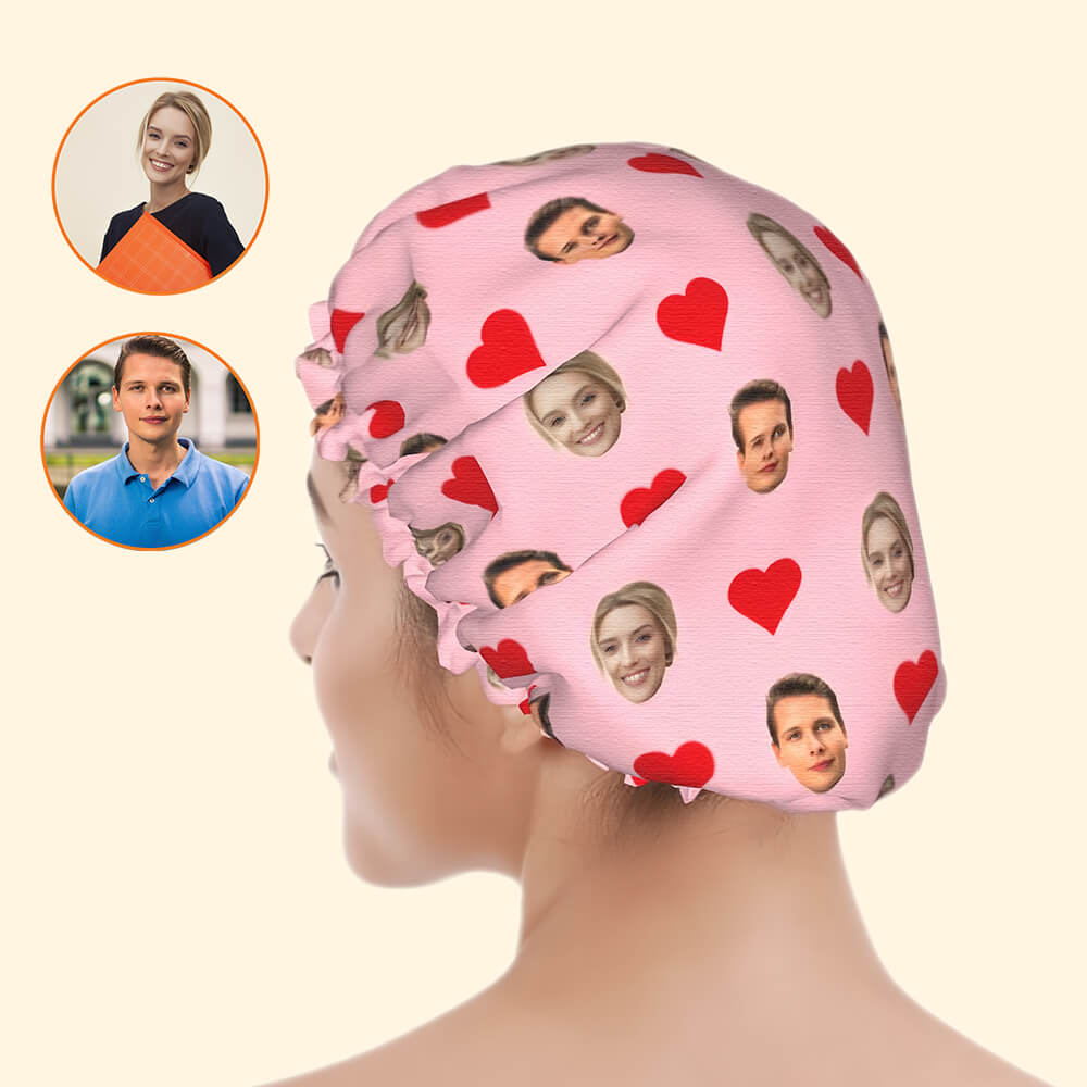 Red Heart Design Shower Cap - Personalized Shower Cap for Lovers Valentine's Day Gift