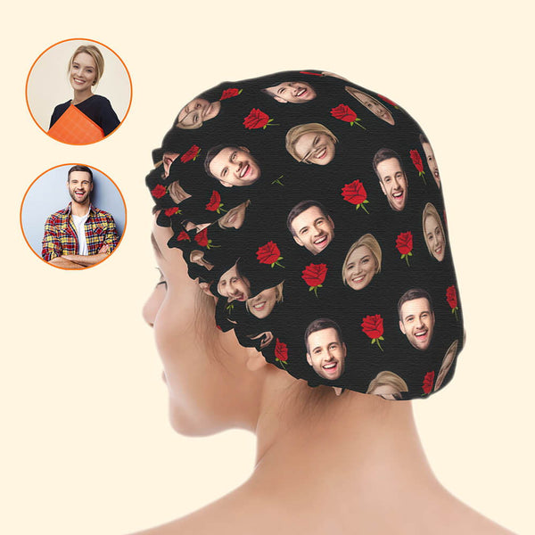 Red Rose Flower Design Shower Cap - Personalized Shower Cap for Couple Valentine's Day Gift