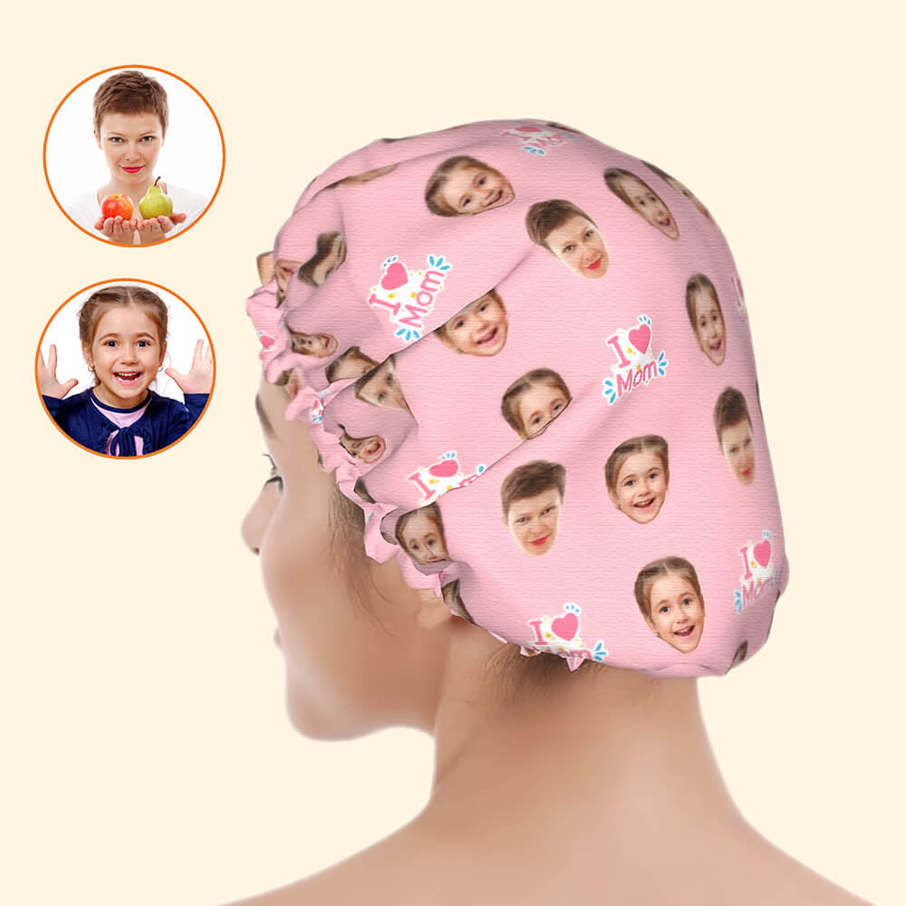 I Love Mom Shower Cap – Personalized Shower Cap for Mother's Day Gift for Mom