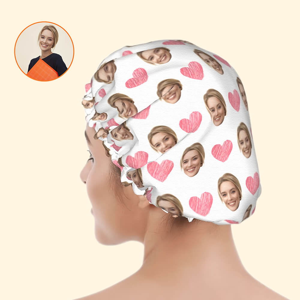 Pink Heart Shower Cap – Personalized Shower Cap for Couple, Valentine's Day Gift