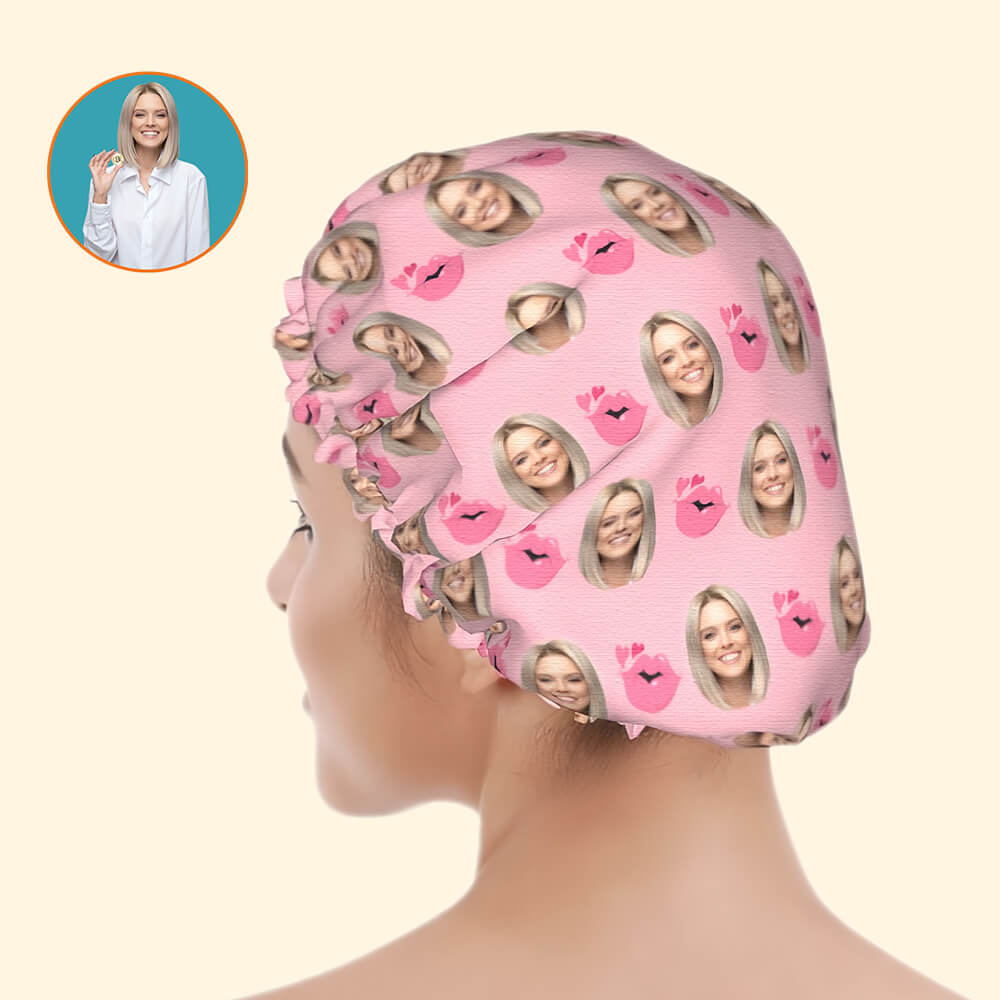 Pink Mouth Design - Customized Shower Cap for Couple Valentine's Day Gift