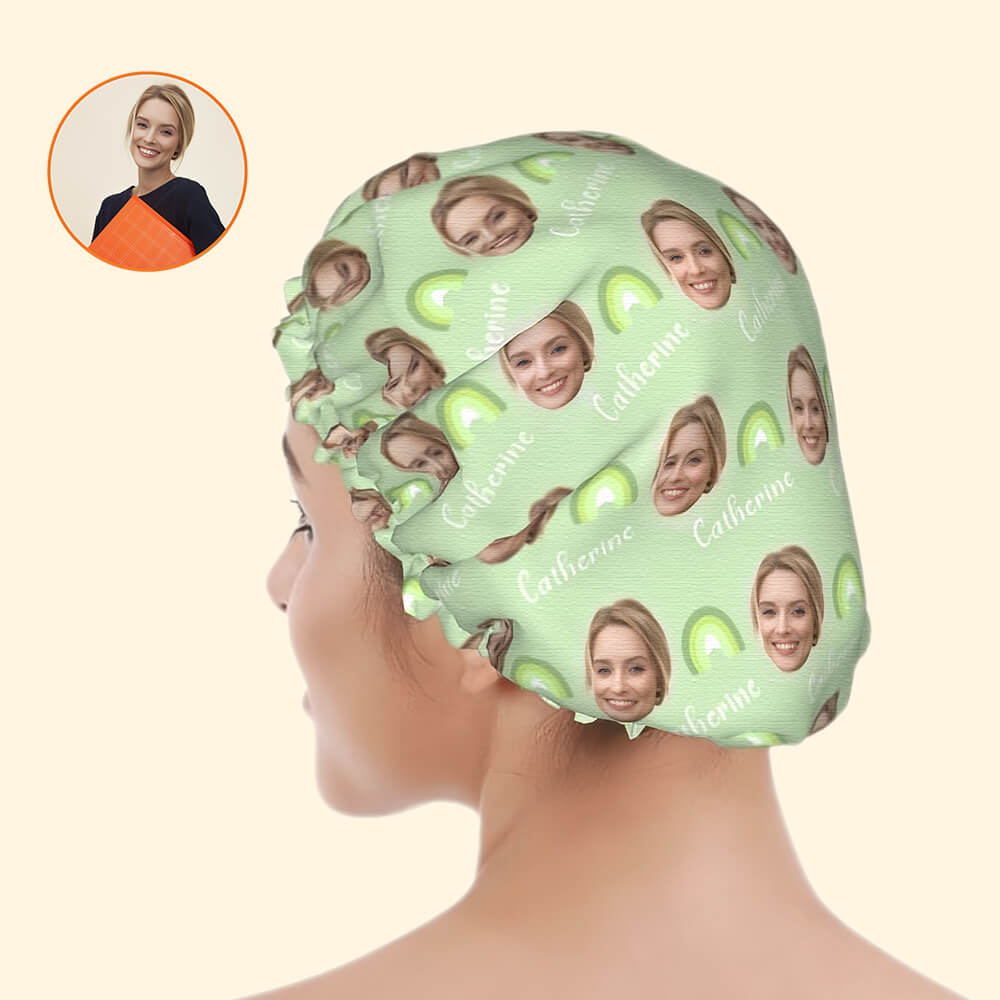 Green Rainbow Shower Cap – Customizable Shower Cap for Fun Personalized Gift