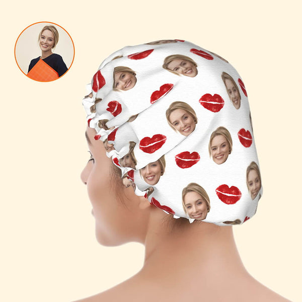 Red Mouth Design Shower Cap – Personalized Shower Cap for Couple, Valentine's Day Gift