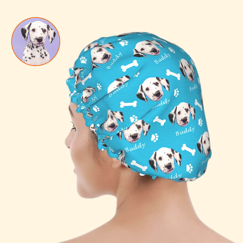 Pawprint Pet Bone Shower Cap – Customizable Shower Cap for Pet Lovers Gift for Dog Lovers