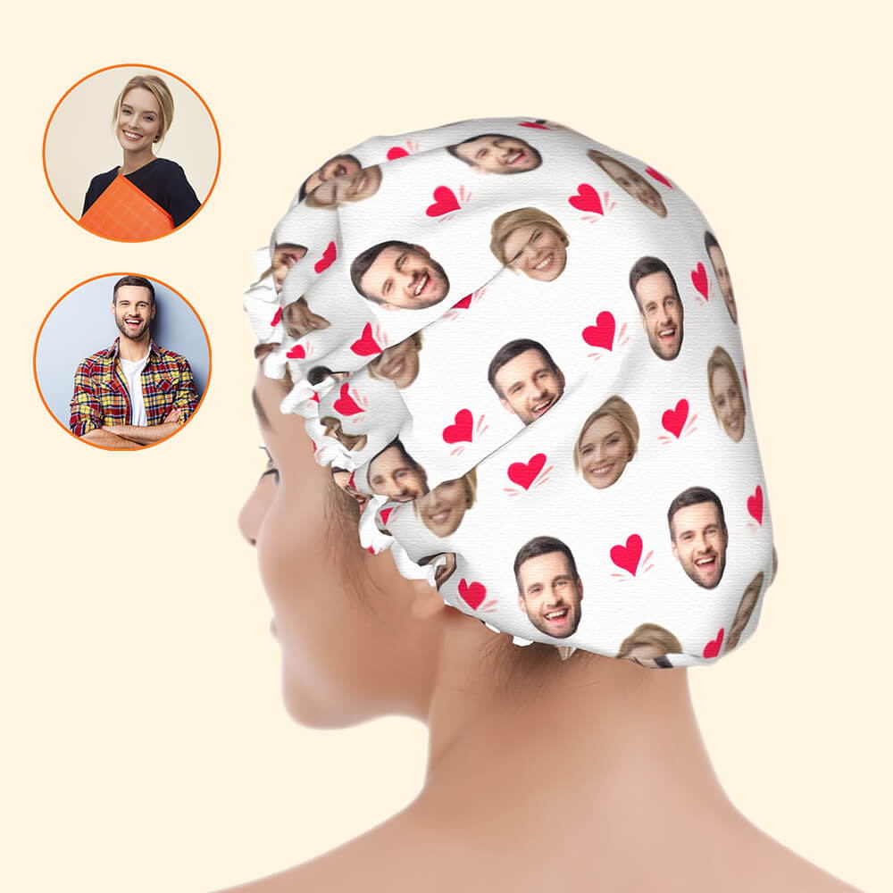 Red Heart Personalized Shower Cap – Customizable Shower Cap for Lovers Valentine's Day Gift