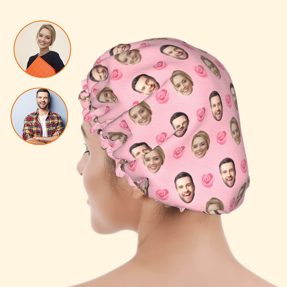 Pink Rose Design Shower Cap - Custom Shower Cap for Couple, Valentine's Day Gift
