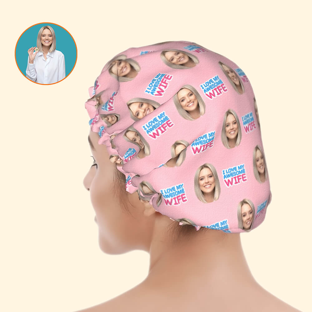 I Love My Awareness Wife Photo Shower Cap – Perfect for Anniversary, Valentine’s Day Gifts