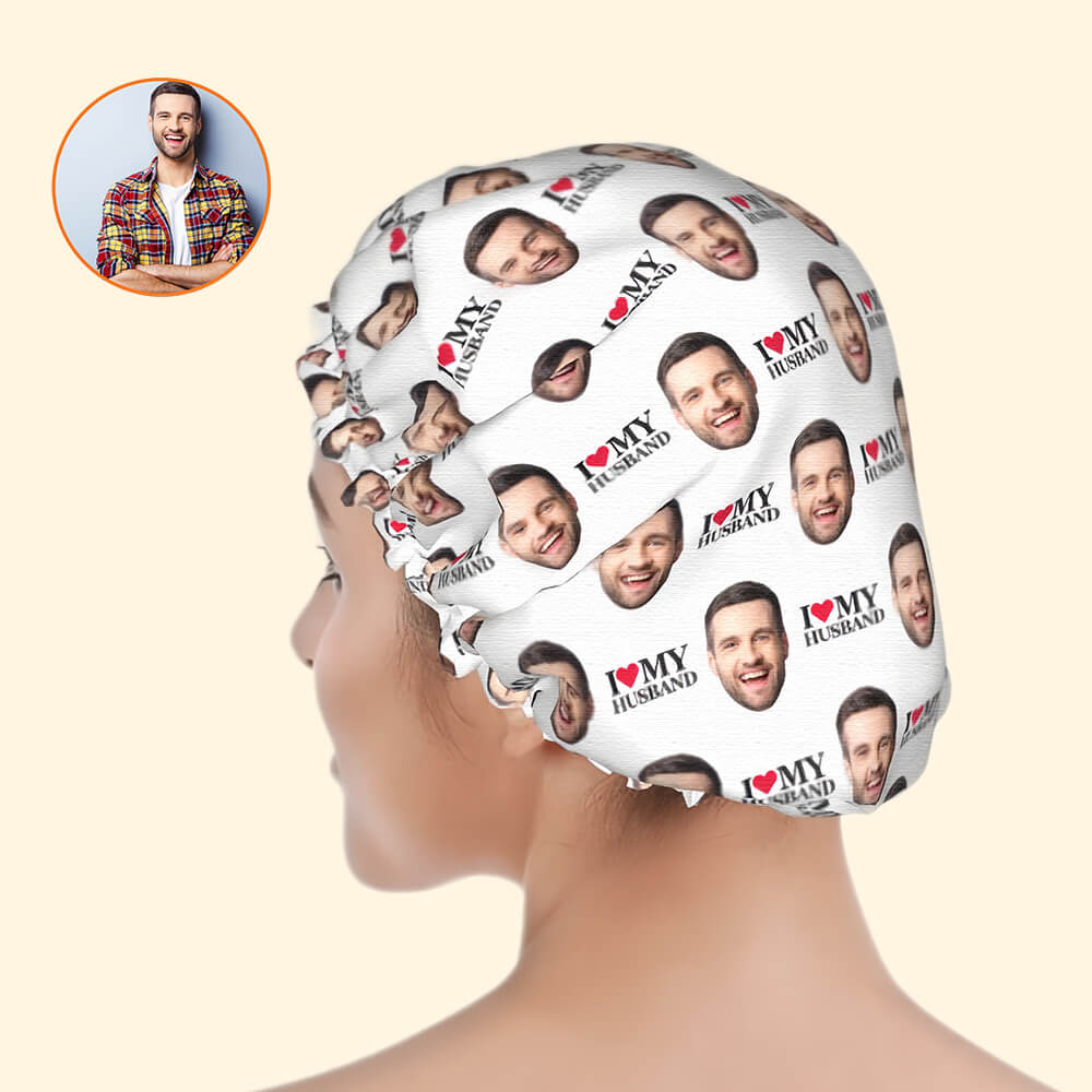 I Love My Husband Shower Cap – Custom Photo Shower Cap Gift for Couples