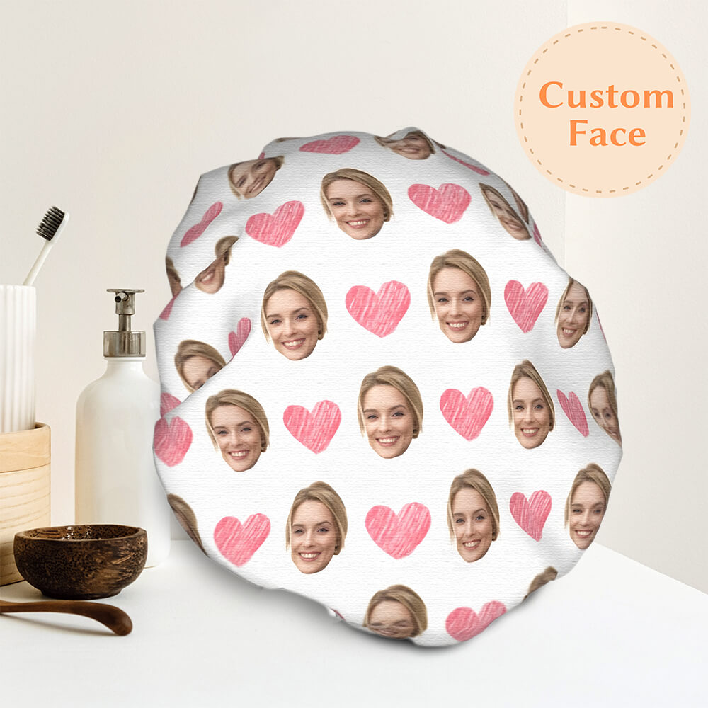 Pink Heart Shower Cap – Personalized Shower Cap for Couple, Valentine's Day Gift