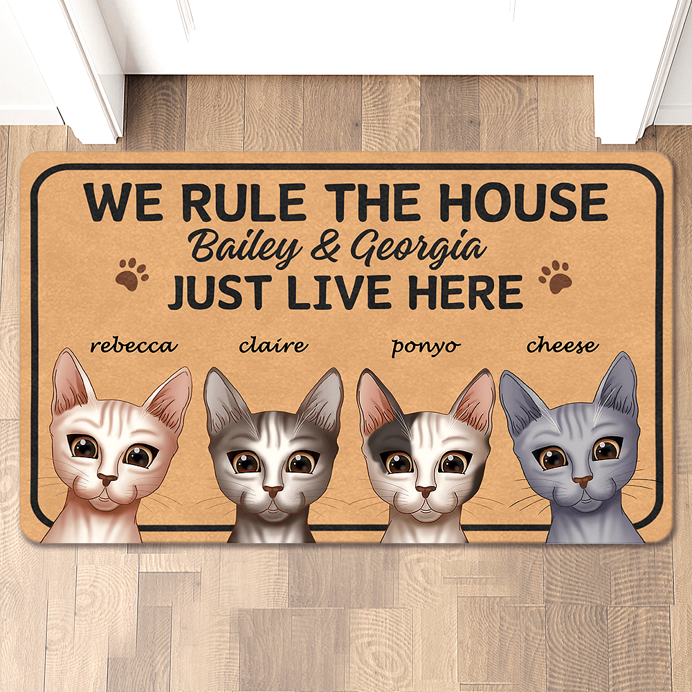 We Rule The House - Custom Cat Doormat  Funny Doormat for Pet Lovers