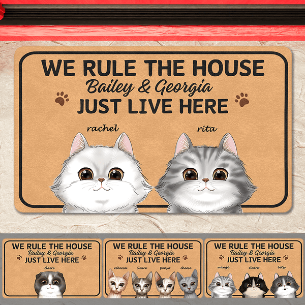 We Rule The House - Custom Cat Doormat  Funny Doormat for Pet Lovers