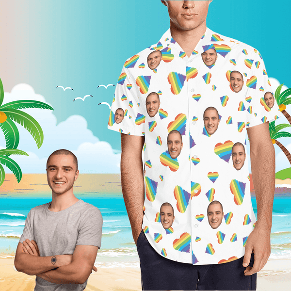 Custom hawaiian shirts Personalized hawaiian shirts Custom hawaiian shirts with face with rainbow