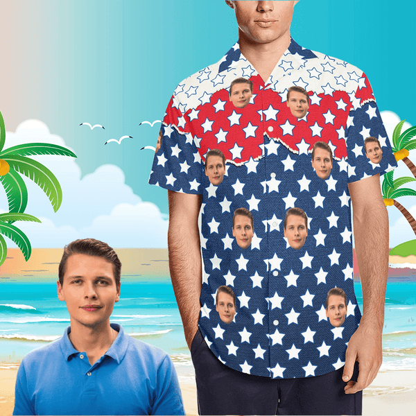 Custom made hawaiian shirts Custom face hawaiian shirt Custom hawaiian t shirts with American Flag