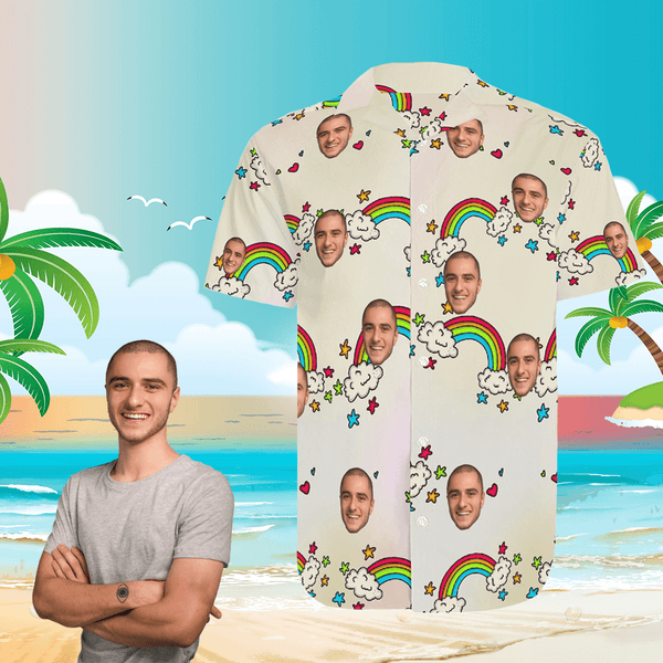 Your face on a hawaiian shirt Custom hawaiian shirts with Rainbow