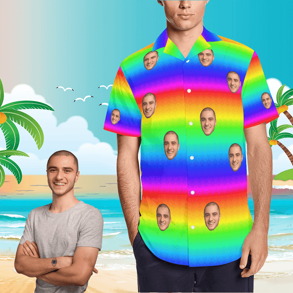 Mens custom hawaiian shirts Custom hawaiian shirts with pictures with Rainbow Color