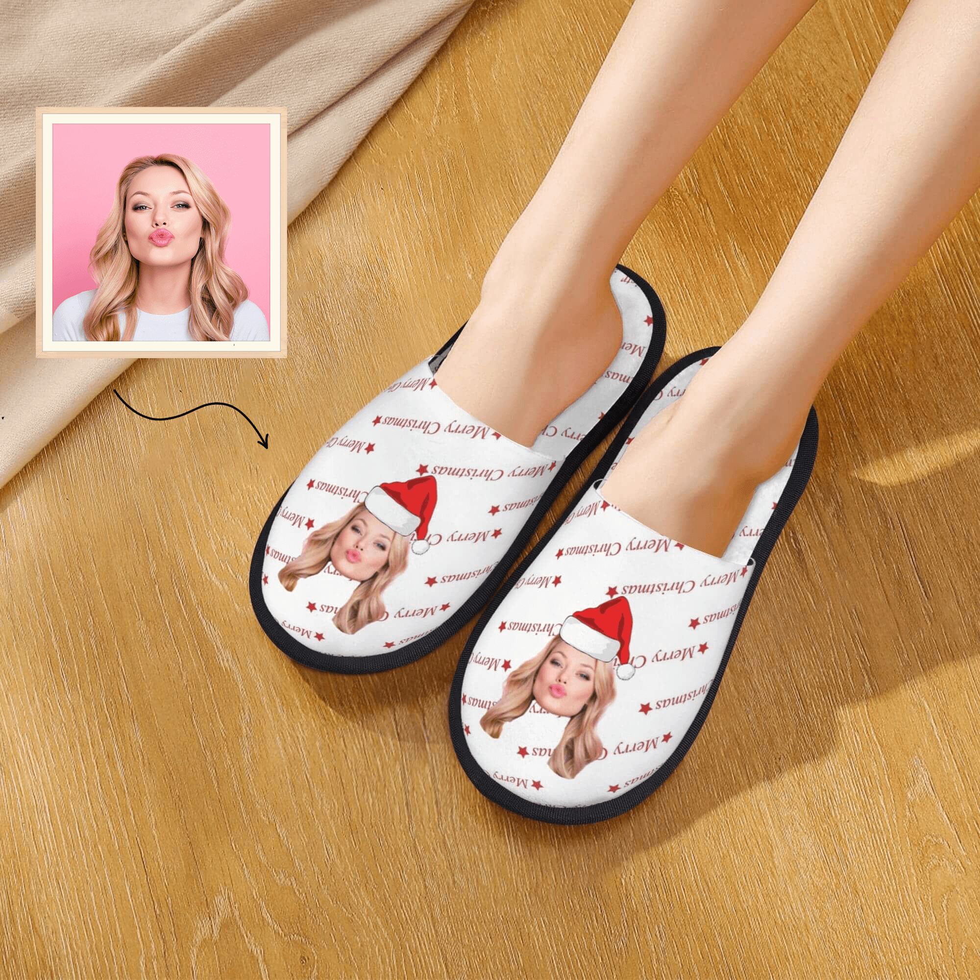 Custom Face Women's and Men's Slippers Christmas Gift